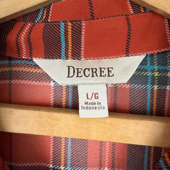 Decree Women Sheer Plaid Button Up Shirt Top Large Christmas Holiday Academia - Picture 6 of 7